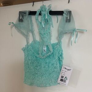 Dream girl Dainty Mint Ruffled Mesh Crop Top and Underwear. Never worn. Tags on